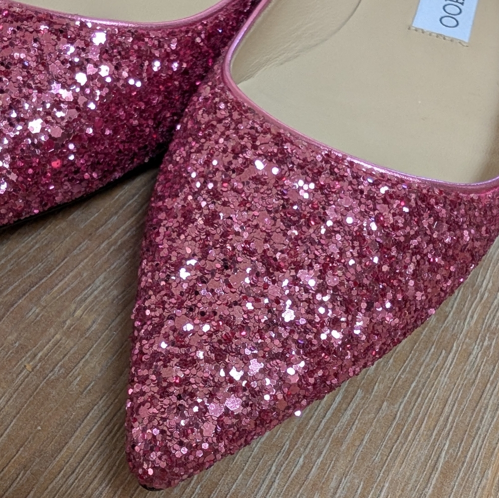 NIB Jimmy Choo Alina Pink Glitter Pointed Toe Flats - Picture 4 of 8